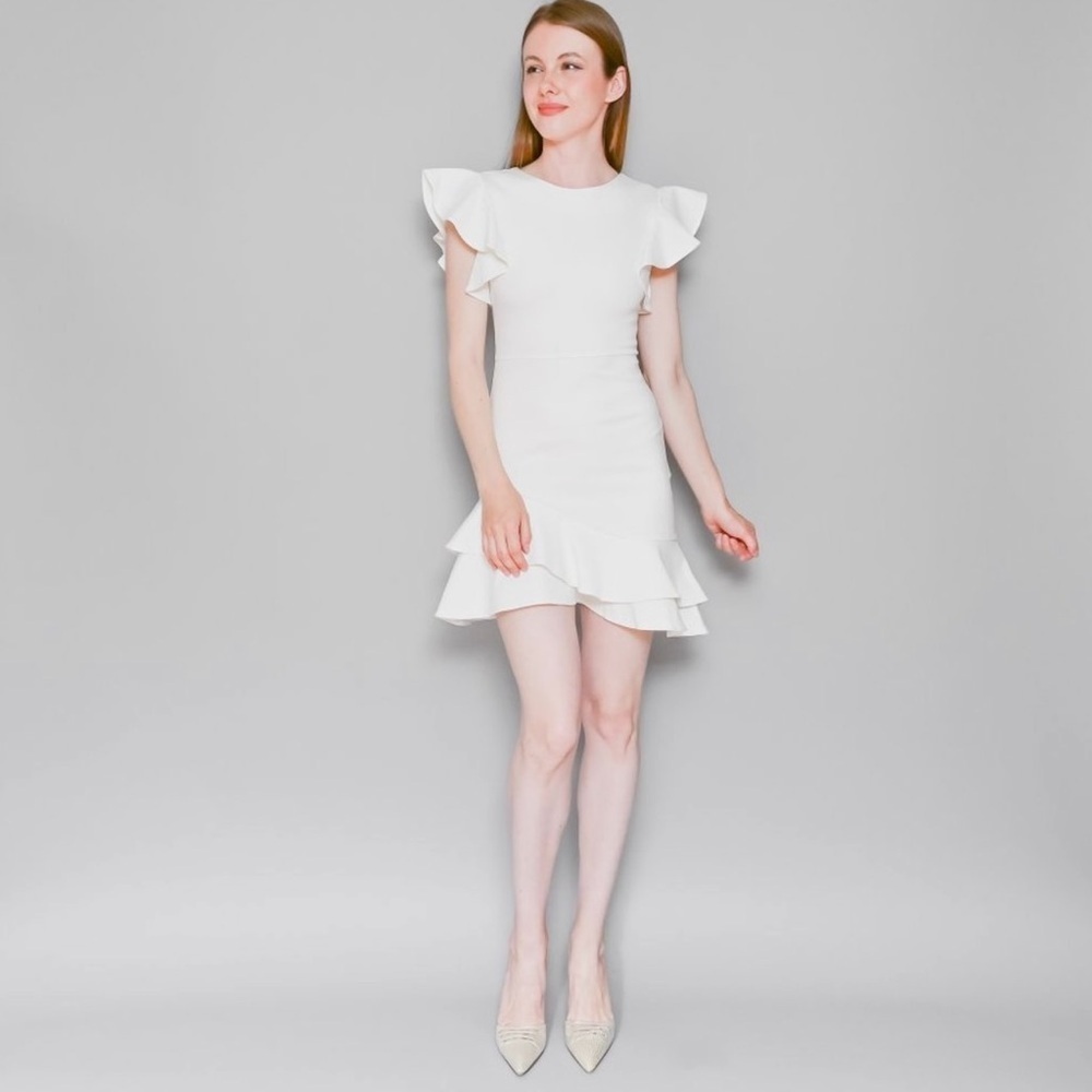 Amanda Uprichard Eclipse White Ruffle Dress Size Large